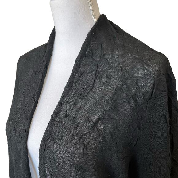 Eileen Fisher Cardigan Size Medium Black Textured Long Semi-Sheer Elbow Sleeve - Picture 4 of 9